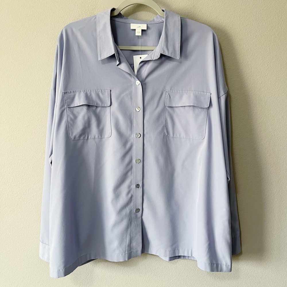 J. Jill NWT Soft & Easy Patch-Pocket Button Front Shirt Blue Mist Size Large